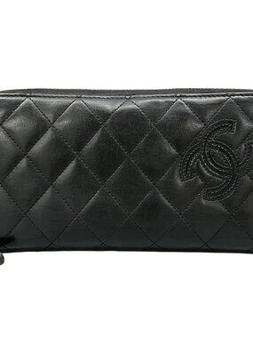 CHANEL Matelasse Black Lambskin Long Wallet